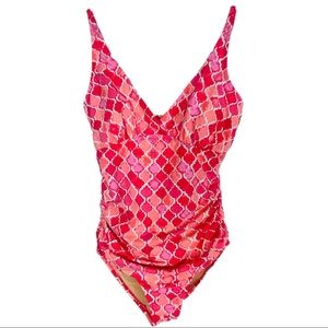 Garnet Hill Pink Geometric Print One Piece Swimsuit Size 4 Beach Cruise Resort